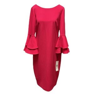 NWT Calvin Klein (Pink) Tiered Bell Sleeve Sheath Dress - Size 12